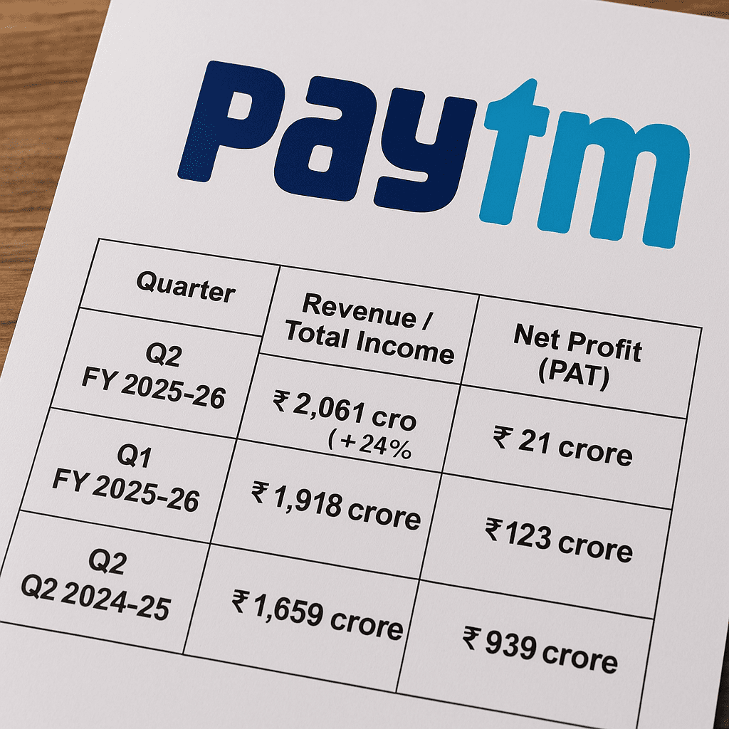 Paytm (One97 Communications) Q2 FY 2025-26 Results: Revenue ₹2,061 Cr (+24%), Profit ₹21 Cr — Detailed Analysis