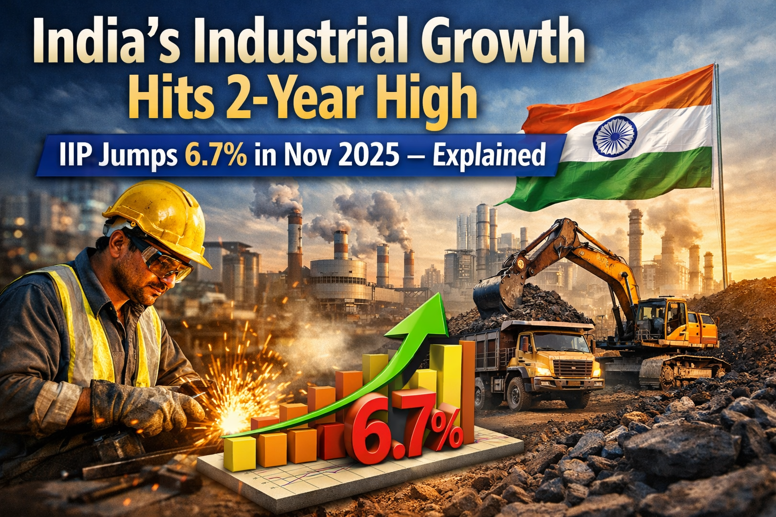 India’s Industrial Growth Hits 2-Year High: IIP Jumps 6.7% in Nov 2025 — Explained