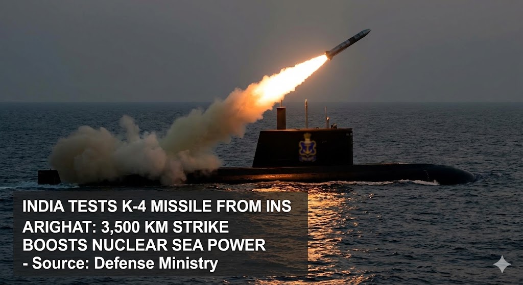 India Tests K-4 Missile from INS Arighat: How This 3,500 km Strike Boosts Nuclear Sea Power 1 k-4 test fire