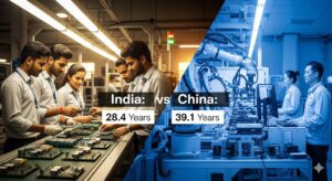workers age comparision india and china